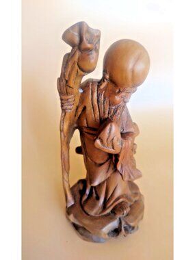 Vintage Chinese wood carving Shou Lao the Chinese god of longevity